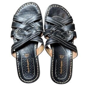 Hush Puppies Women Slide Sandals 6M Leather Casual Black